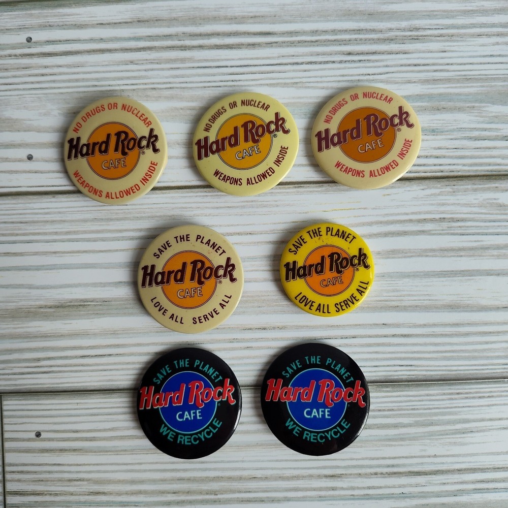 Vintage HARD ROCK CAFE Pins‎ Buttons No Drugs Save The Planet No Nuclear Weapons
